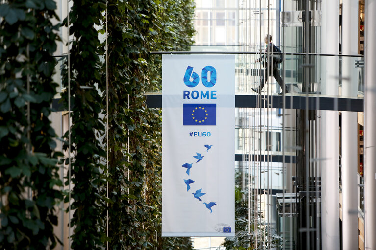 Photo 12: Banner for the 60th anniversary of the European Parliament in Strasbourg