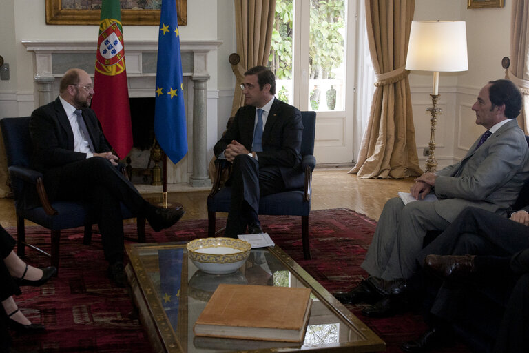 Foto 13: President of the European Parliament Martin Schulz at meeting with Pedro Passos Coelho, PM of Portugal.