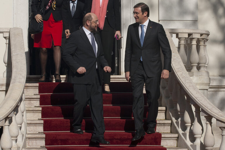 Fotagrafa 3: President of the European Parliament Martin Schulz after meeting with Pedro Passos Coelho, PM of Portugal. Lisbon, January 11, 2013.