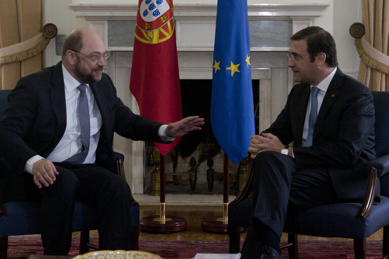 Foto 15: President of the European Parliament Martin Schulz at meeting with Pedro Passos Coelho, PM of Portugal.