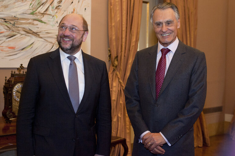 Fotagrafa 4: President of the European Parliament Martin Schulz at meeting with Anibal Cavaco Silva, President of the Republic of Portugal. Lisbon, January 11, 2013.