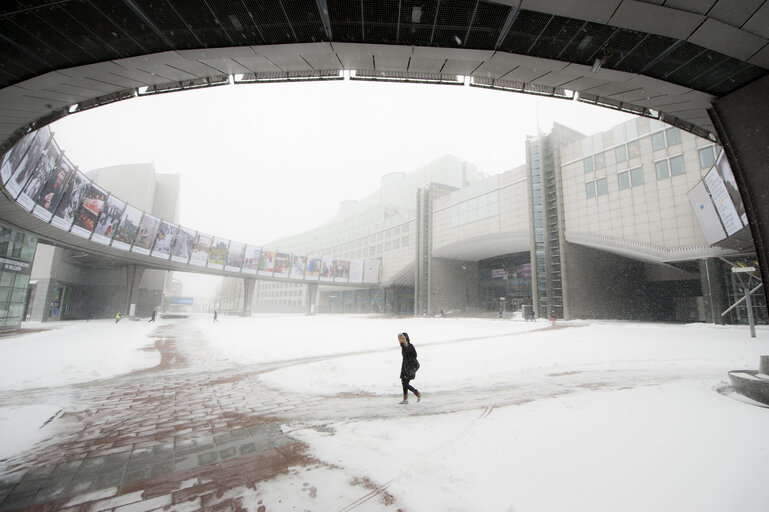 Fotogrāfija 25: Winter hits Brussels, with freezing temperatures and snow covering the EP buildings