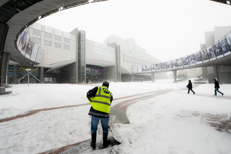 Fotogrāfija 19: Winter hits Brussels, with freezing temperatures and snow covering the EP buildings