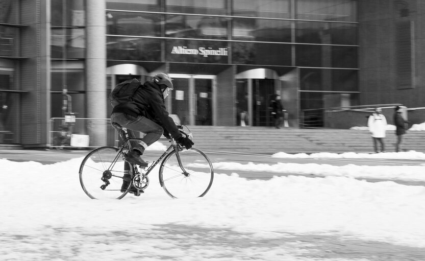 Fotogrāfija 2: Winter hits Brussels, with freezing temperatures and snow covering the EP buildings