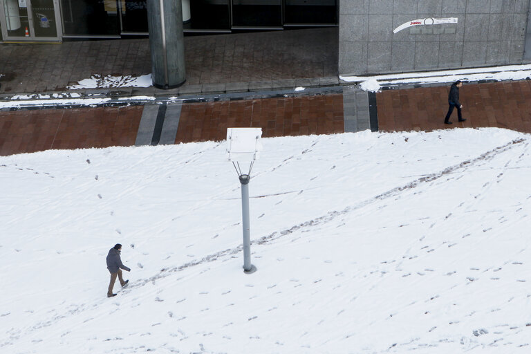 Fotogrāfija 11: Winter hits Brussels, with freezing temperatures and snow covering the EP buildings