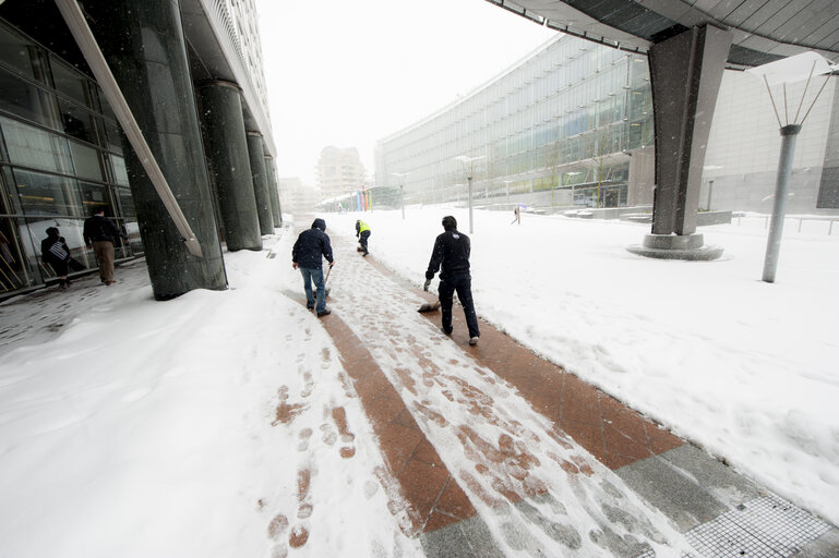 Fotogrāfija 16: Winter hits Brussels, with freezing temperatures and snow covering the EP buildings