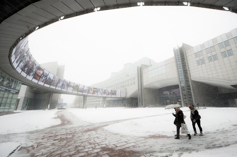 Fotogrāfija 26: Winter hits Brussels, with freezing temperatures and snow covering the EP buildings