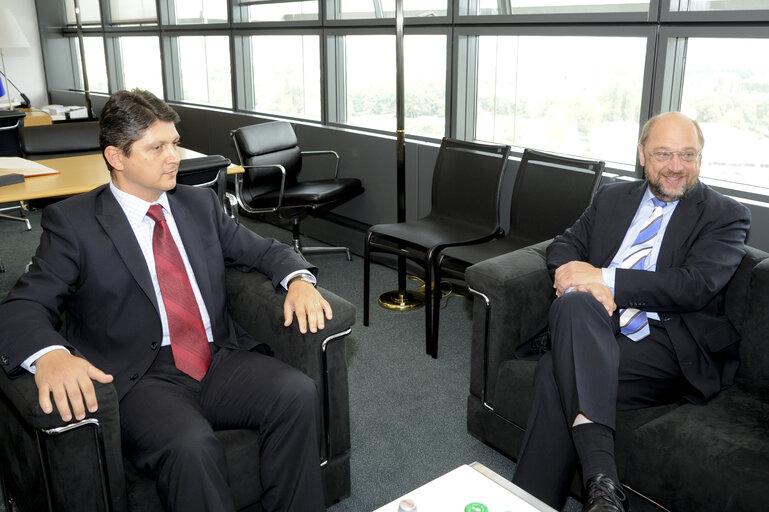 Martin SCHULZ - EP President meets with Titus CORLATEAN - Minister of Foreign Affairs of Romania