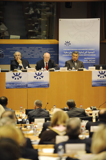 Foto 1: Plenary session of Euro-Med Assembly on the situation in the Middle East and the impact of the world financial crisis on the Mediterranean region .