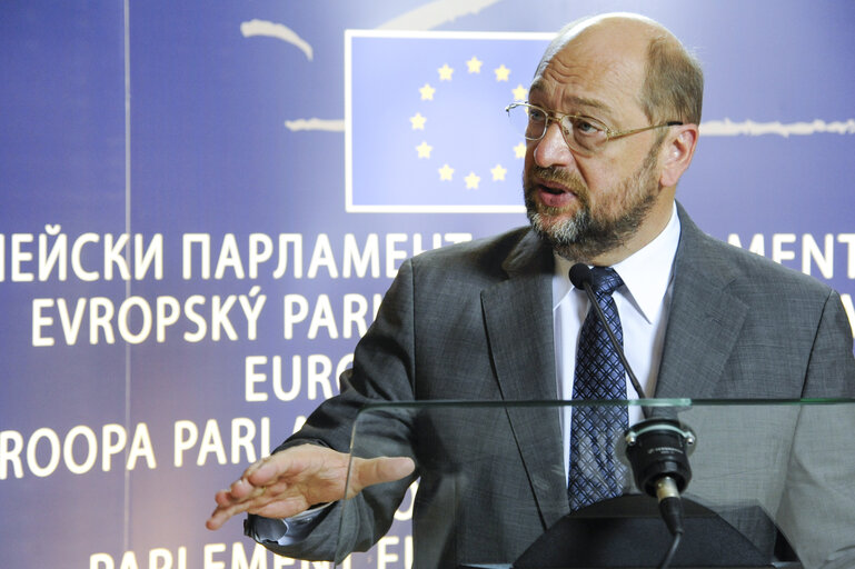 Foto 6: Press point of Martin SCHULZ - EP President on State of the Union and German Constitutional Court ESM Ruling