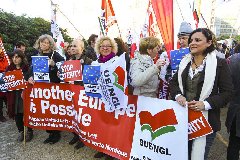 Photo 6 : European day of action and solidarity.  For jobs and solidarity in Europe. No to austerity. In response to an appeal by the European Trade Union Confederation (ETUC), a large-scale mobilisation across Europe.