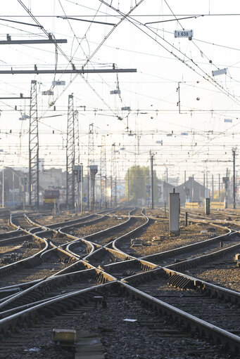 Photo 1: Empty railway network during European day of action and solidarity.  For jobs and solidarity in Europe. No to austerity. In response to an appeal by the European Trade Union Confederation (ETUC), a large-scale mobilisation across Europe.