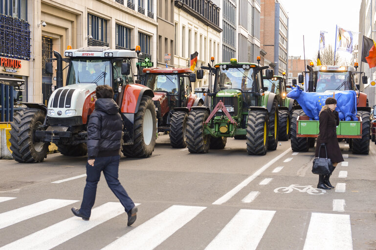 Φωτογραφία 13: Demonstration called '1,000 tractors to Brussels' by European milk producers in the European area of Brussels