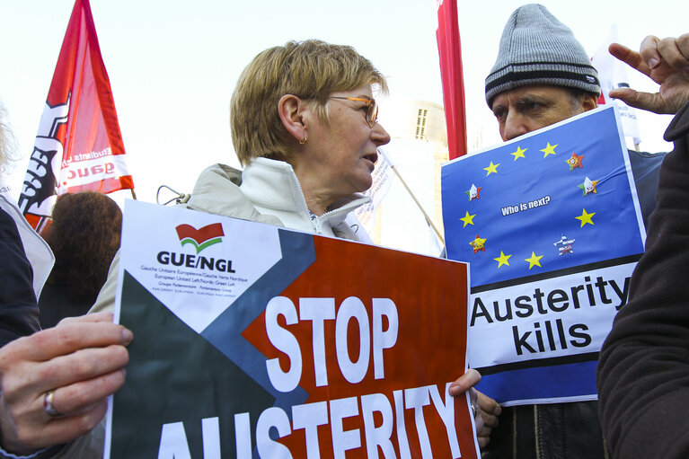 Photo 7 : European day of action and solidarity.  For jobs and solidarity in Europe. No to austerity. In response to an appeal by the European Trade Union Confederation (ETUC), a large-scale mobilisation across Europe.