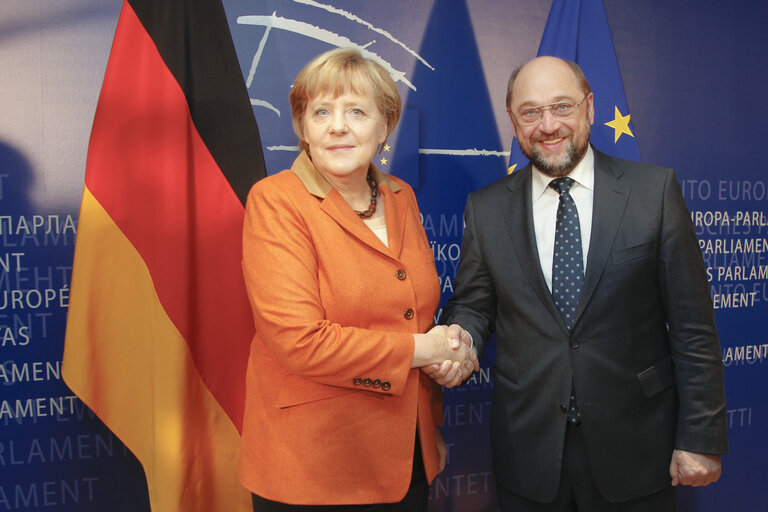 Martin SCHULZ EP President meets with German chancellor, Angela MERKEL