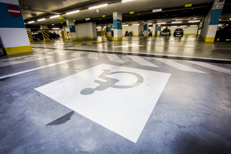 Disabled pictogram inside the European Parlament in Brussels