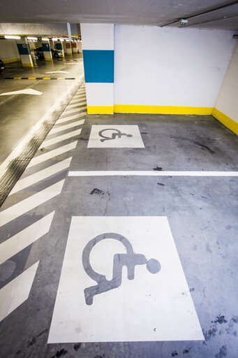 Disabled pictogram inside the European Parlament in Brussels