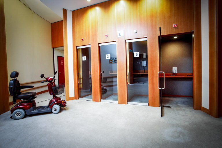 Disabled pictogram inside the European Parlament in Brussels