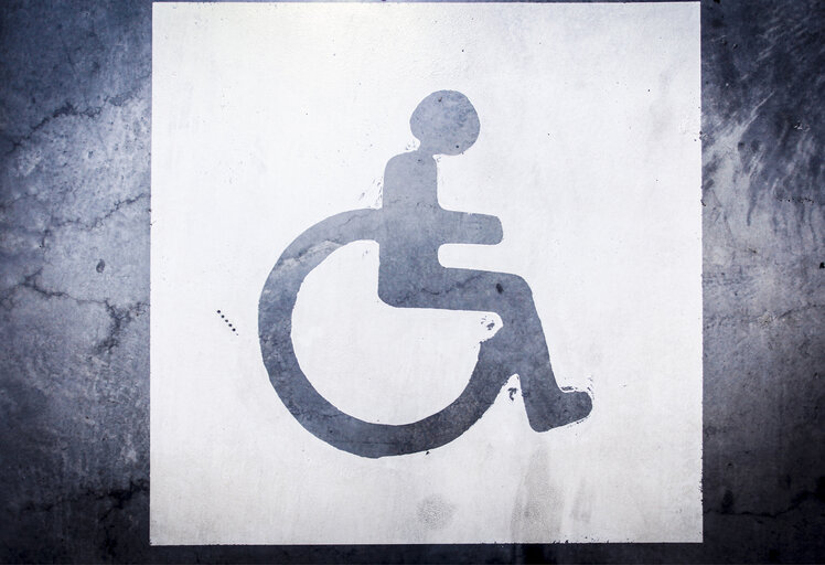 Suriet 11: Disabled pictogram inside the European Parlament in Brussels