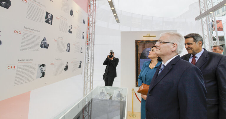 Opening ceremony of the 'Be CROative' exhibition on the esplanade at the European Parliament in Brussels