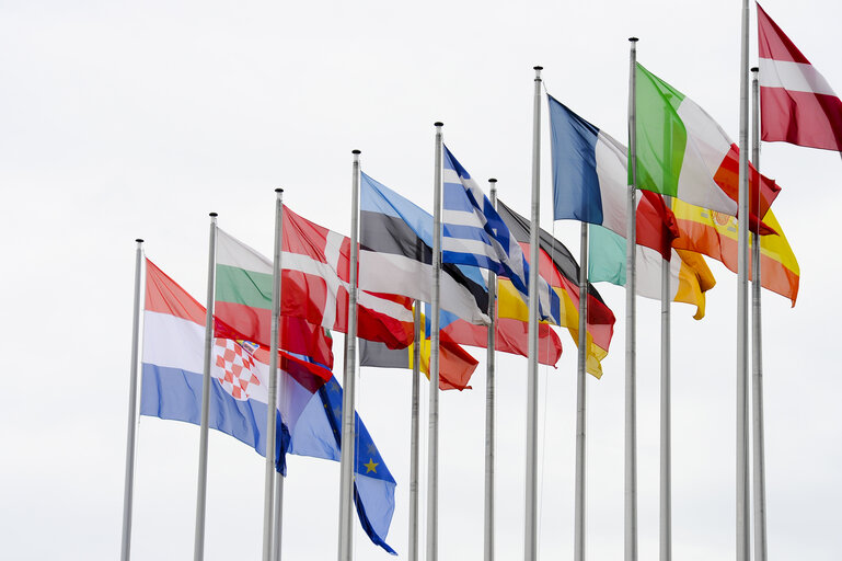 Fotogrāfija 4: Flags in front of the European Parliament in Strasbourg