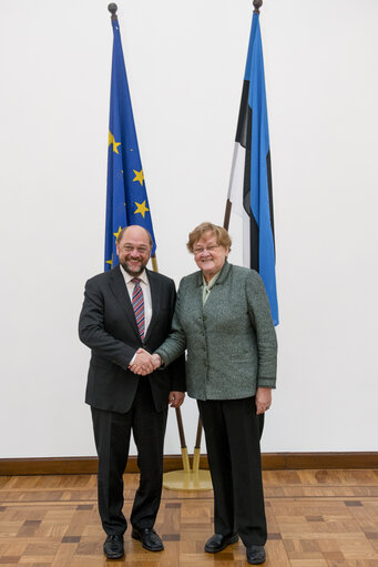 Martin Schulz President of the European Parliament during  second day in Estonia meets  the President of the Parliament Ms Ene Ergma