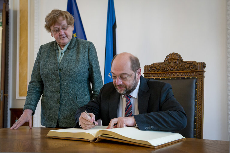 Martin Schulz President of the European Parliament during  second day in Estonia meets  the President of the Parliament Ms Ene Ergma