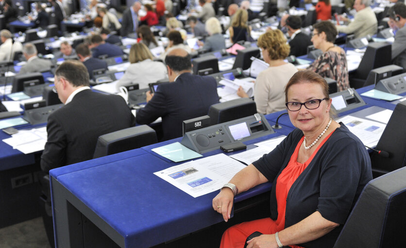 Danuta JAZLOWIECKA attends a plenary sesison in Strasbourg.