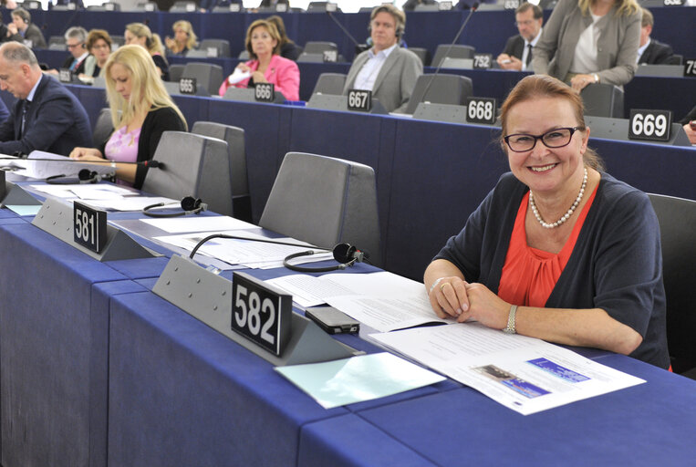 Danuta JAZLOWIECKA attends a plenary sesison in Strasbourg.