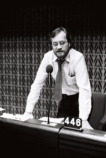 The MEP Jens-Peter BONDE during a session in Strasbourg on May 1980.