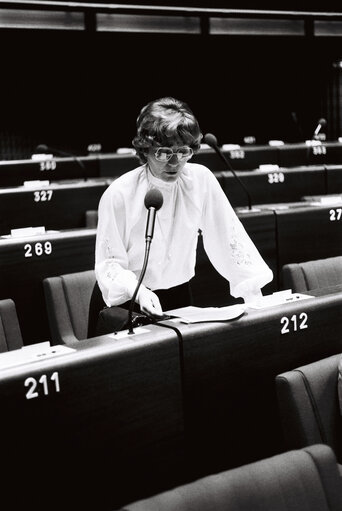 The MEP Danielle DE MARCH during a session in Strasbourg on May 1980.