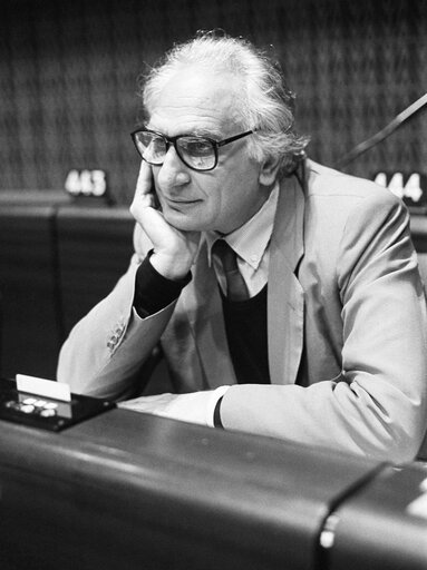 The MEP Marco PANNELLA during a session in the hemicycle of Strasbourg in June 1982.