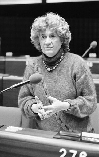 The MEP Maria Antonietta MACCIOCCHI during a session in Strasbourg in January 1983.