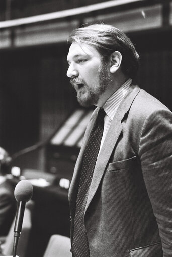 The European Commissioner Tom SPENCER during a session in Strasbourg in May 1980.