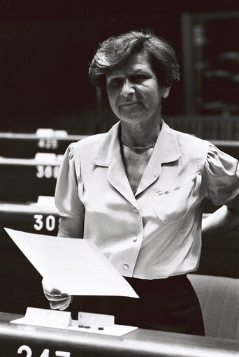 The MEP Marie-Jane PRUVOT at the hemicycle of Strasbourg in May 1980.