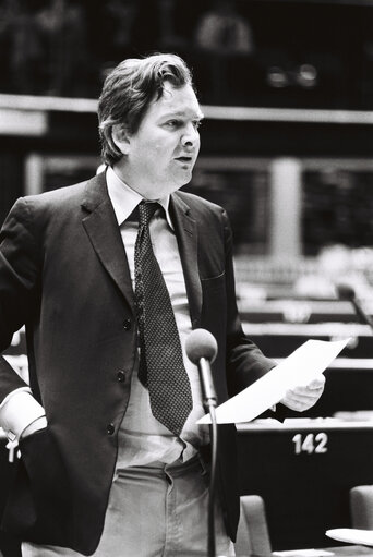 The MEP Lord Nicholas BETHELL during a session in April 1980.