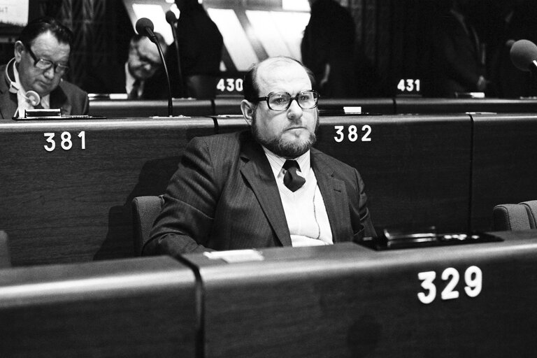 The MEP Roland MARCHESIN during a session in Strasbourg in February 1984.