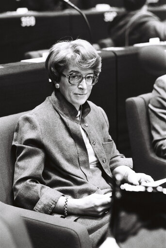 The MEP Marlene LENZ during a session in Strasbourg in April 1980.