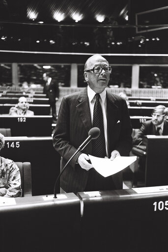 The MEP Hans NORD during a session in the hemicycle of Strasbourg in November 1979.