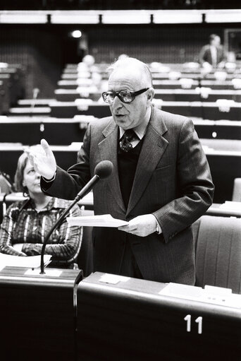 The MEP Mariano RUMOR during a session in Strasbourg in Lay 1980.