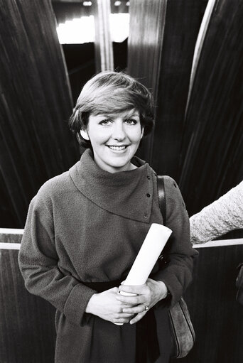 Portrait of the MEP Suzanne DEKKER in the hemicycle of Strasbourg in November 1979.