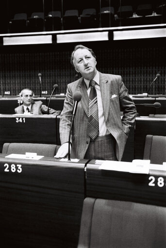 The MEP Thomas MEGAHY during a session in Strasbourg in April 1980.