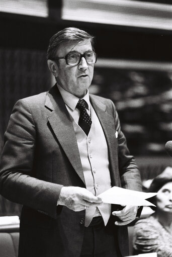 The MEP Wolfgang SCHALL during a session in Strasbourg in April 1980.