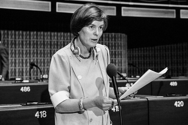 The MEP Johanna MAIJ-WEGGEN during a session in Strasbourg in June 1986.