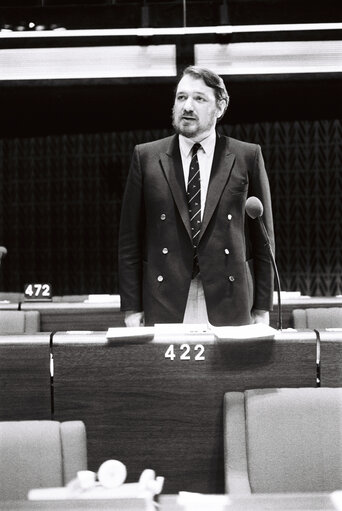 The MEP Tom SPENCER during a session in Strasbourg in May 1980.