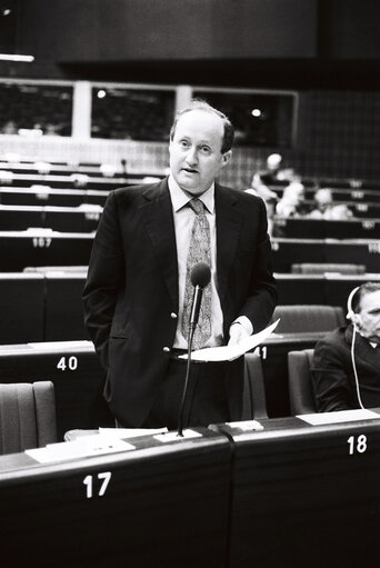 The European Commissioner Christopher TUGENDHAT during a session in Strasbourg in May 1980.