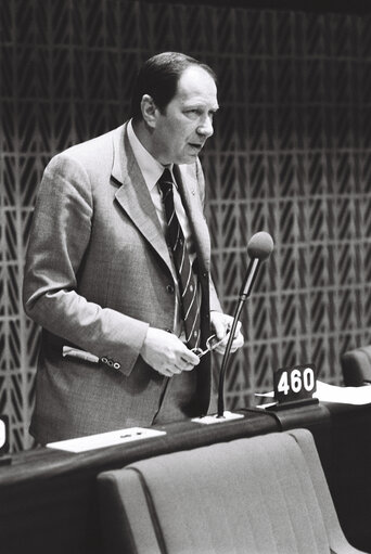 The MEP Franscesco PETRONIO during a session in Strasbourg on April 1980.