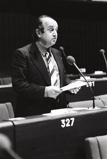 The MEP Pierre-Benjamin PRANCHERE during a session in Strasbourg in May 1980.