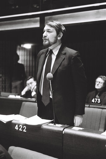 The MEP Tom SPENCER during a session in Strasbourg in January 1980.