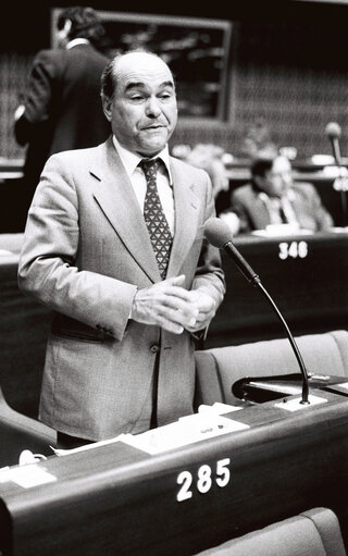 The MEP Giosue LIGIOS during a session in Strasbourg on May 1980.